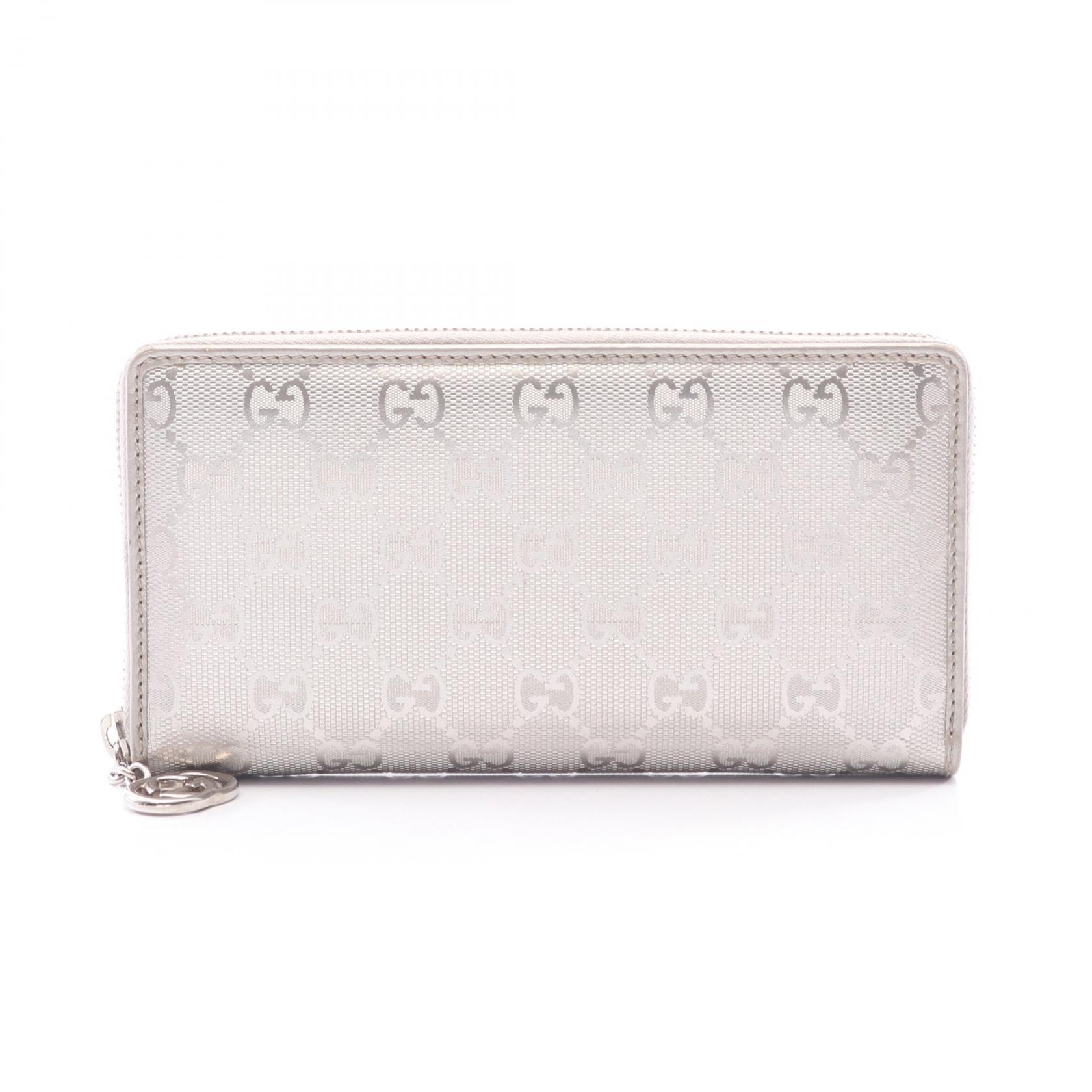 グッチ GUCCI GGインプリメ ラウンド長財布 財布 レザー キャンバス レディース シルバー系 212110 【中古】