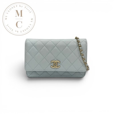 シャネル CHANEL バッグ ショルダーバッグ ライトブルー ゴールド ココマーク マトラッセ ロゴ チェーンウォレット