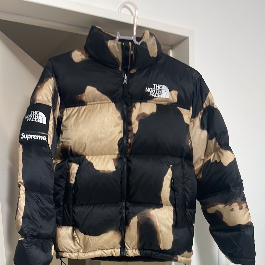 Supreme x The North Face Bleached Denim Print Nuptse Jacket "Black"