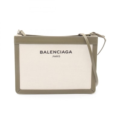 バレンシアガ BALENCIAGA ネイビー ポシェット ショルダーバッグ バッグ キャンバス レザー レディース ホワイト系 / カーキ系 339937 【中古】