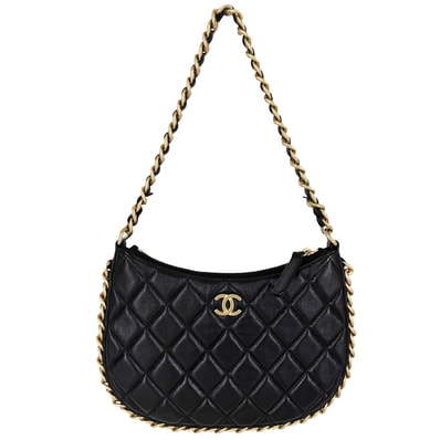 CHANEL シャネル ショルダーバッグ マトラッセ ミニホーボーバッグ チェーンクラッチ 肩掛け ラムスキン ブラック 黒 ゴールド金具 レディース【中古品】