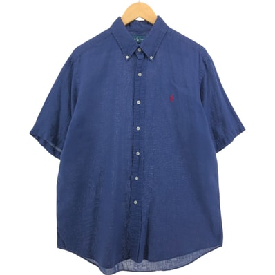 古着 ラルフローレン Ralph Lauren CLASSIC FIT 半袖 リネン ボタンダウンシャツ メンズL相当/eaa552969