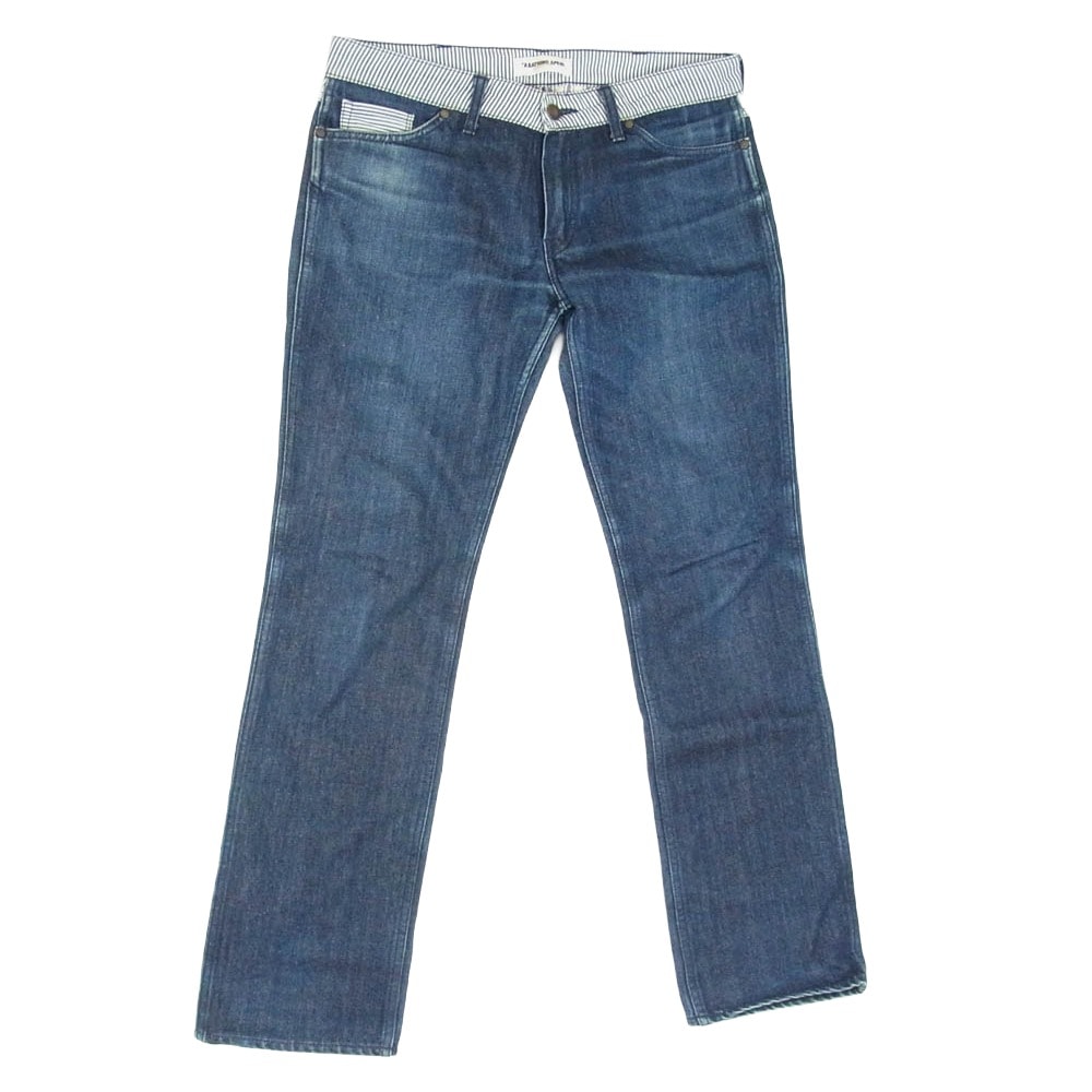 A BATHING APE アベイシングエイプ デニムパンツ ヒッコリー インディゴ バックポケット レザーパッチ デニム パンツ インディゴブルー系 S【中古】