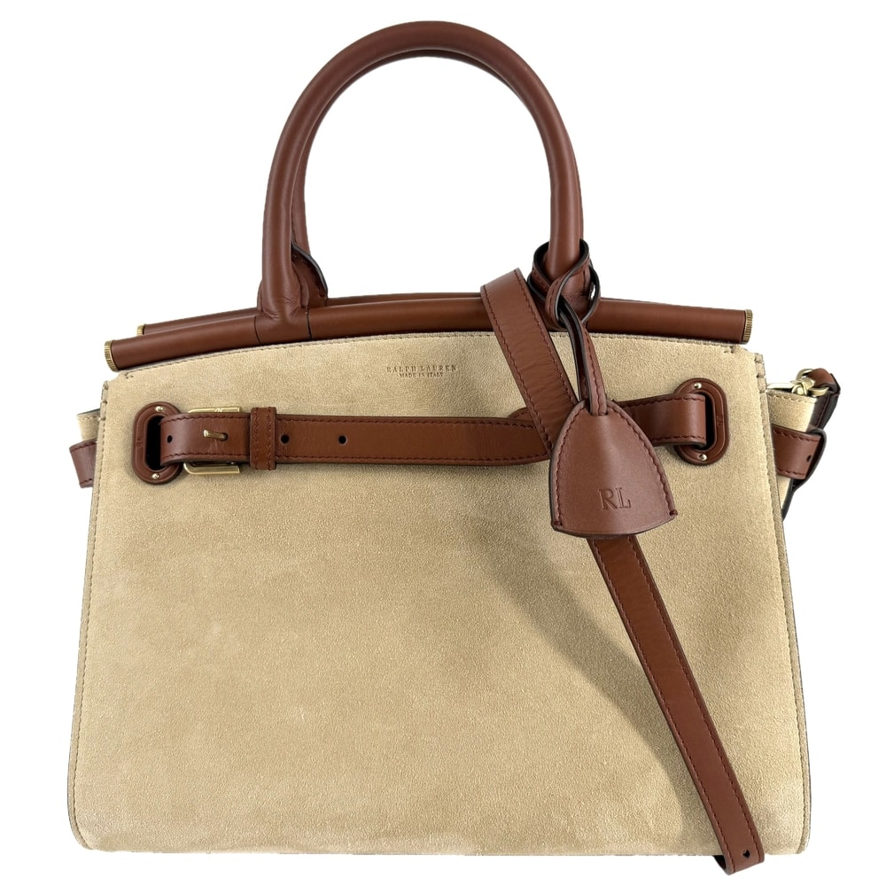 RALPH LAUREN ラルフローレン 2WAY RL50 ハンドバッグ ショルダーバッグ 肩掛け 斜め掛け スウェード レザー ベージュ ブラウン 茶 ゴールド金具 レディース【中古品】