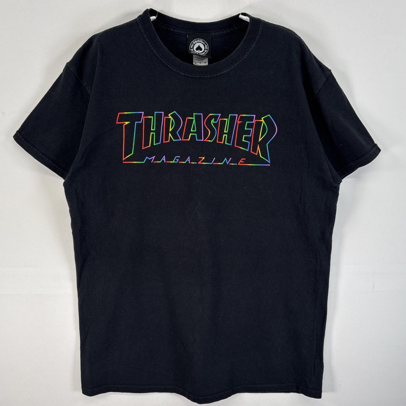古着 スラッシャー THRASHER 半袖Tシャツ ラバープリント スケーター レインボー M ブラック メンズ