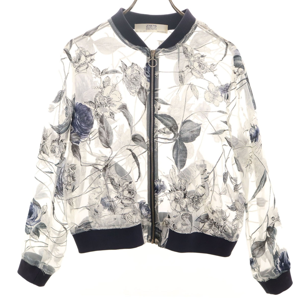 ZARA BASIC ザラベーシック 花柄 シースルー ボンバー ジャケット L ホワイト