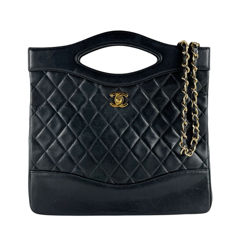 シャネル CHANEL ハンドバッグ ショルダーバッグ ラムスキン ブラック ゴールド レディース【中古】 z10351