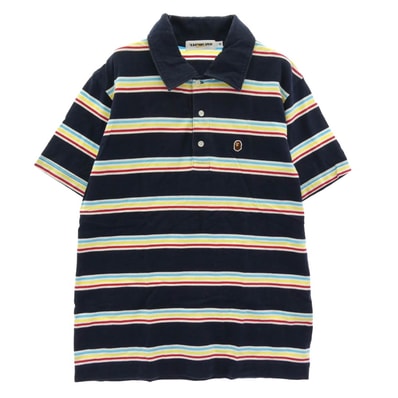 A BATHING APE アベイシングエイプ ポロシャツ ボーダー フェイスパッチ 半袖 ポロシャツ ネイビー系 マルチカラー系 M【中古】