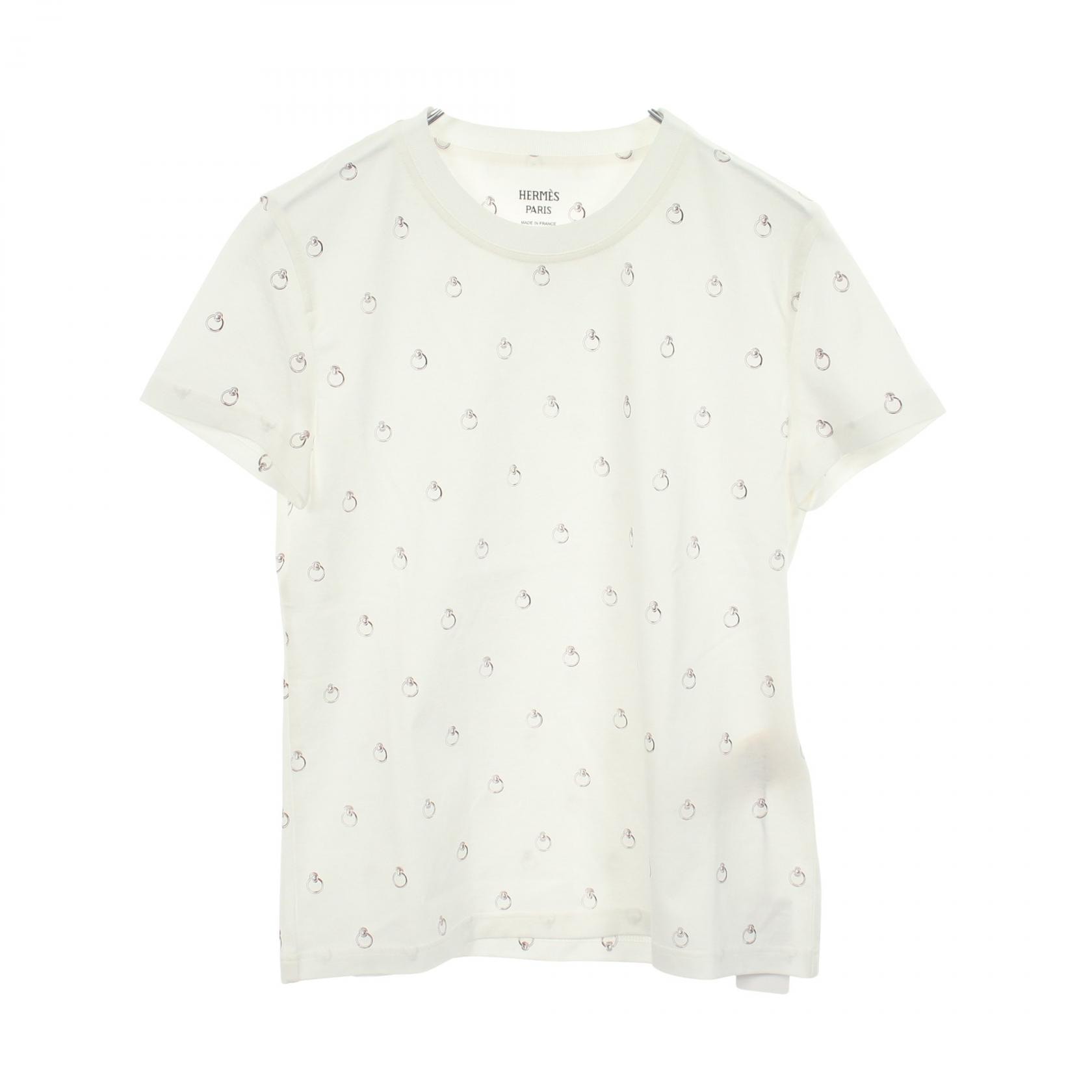 エルメス HERMES Anno Finesse アノーフィネス 半袖Tシャツ 衣料品 トップス コットン ホワイト レディース ホワイト系 / ボルドー系 6E4650DQ 【中古】