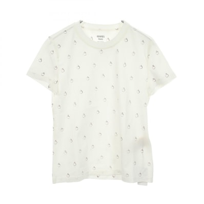 エルメス HERMES Anno Finesse アノーフィネス 半袖Tシャツ 衣料品 トップス コットン ホワイト レディース ホワイト系 / ボルドー系 6E4650DQ 【中古】