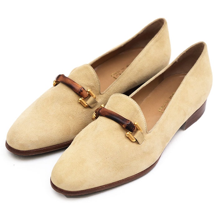 SALE【美品】GUCCI グッチ ローファー  サイズ 36 レディース バンブー ホースビット スウェード ヌバックレザー シューズ 靴 ライトベージュ イタリア製