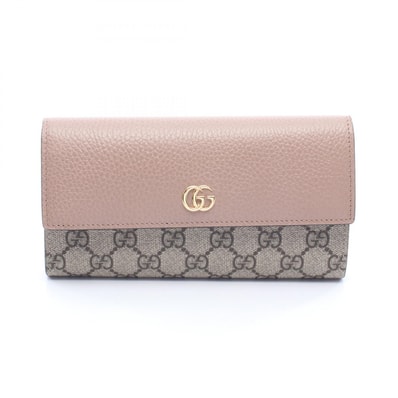 グッチ GUCCI プチマーモント コンチネンタルウォレット 二つ折り長財布 財布 レザー PVC レディース ベージュ系 / ブラウン系 / ピンク系 456116 【中古】