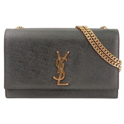 SAINT LAURENT サンローラン ケイト ミディアム チェーンショルダーバッグ ショルダーバッグ 364021 レザー ブラック ゴールド レディース【中古】