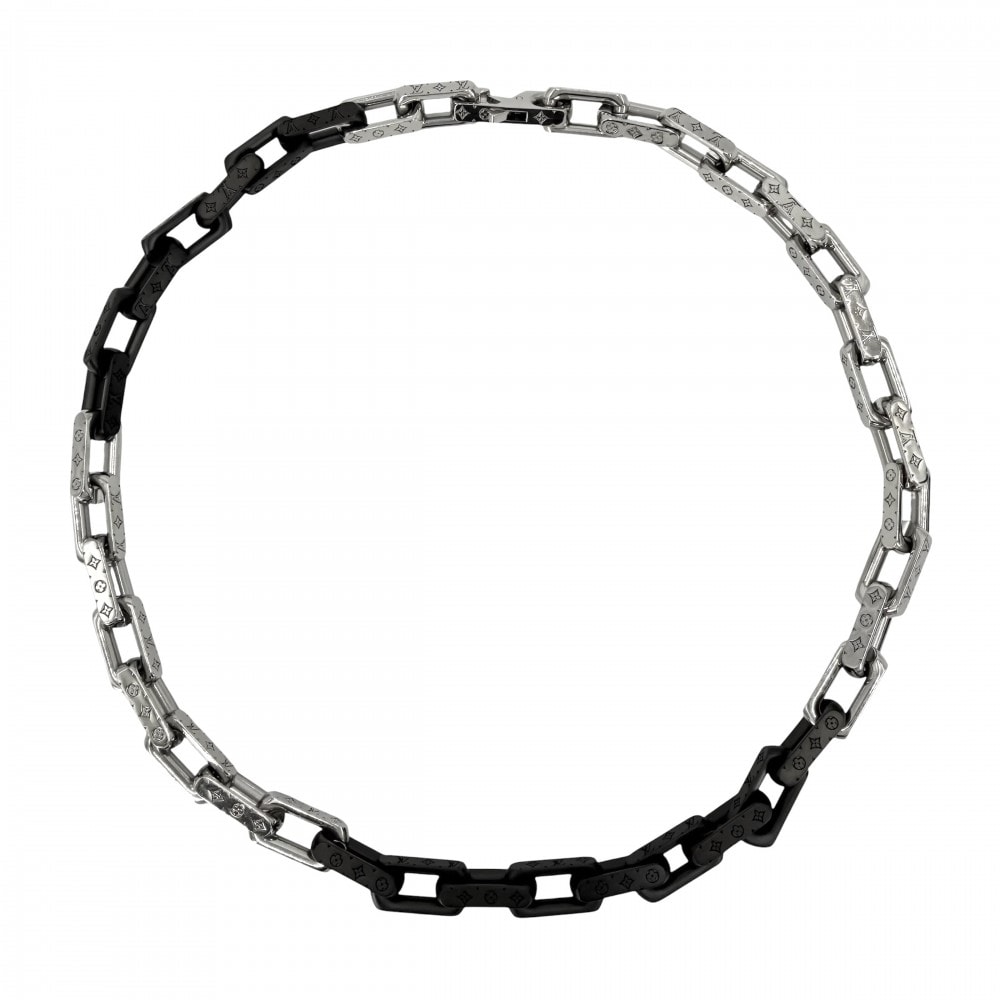LOUIS VUITTON ルイヴィトン ネックレス モノグラムチェーン アクセサリー    M00677 シルバー ブラック 黒 メンズ 約132.6g【中古品】