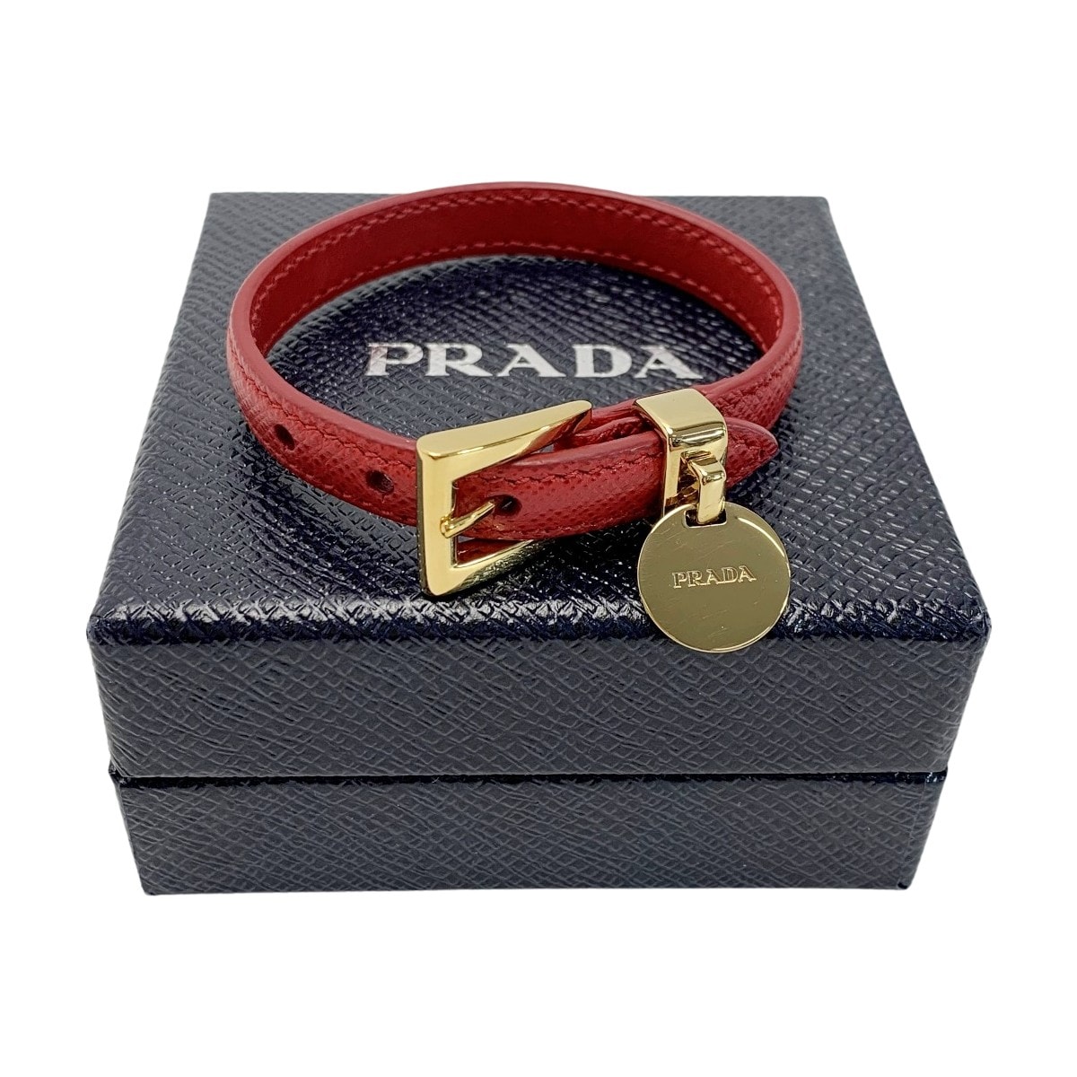 PRADA プラダ レザー レッド×ゴールド金具 ブレスレット 箱有