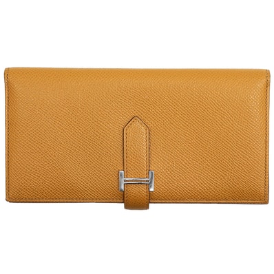 【美品】HERMES エルメス 長財布 メンズ レディース ユニセックス Bearn Soufflet ベアンスフレ Hロゴ メタルパーツ ウォレット 革財布 小物 箱/ショップカード付属 キャメル フランス製