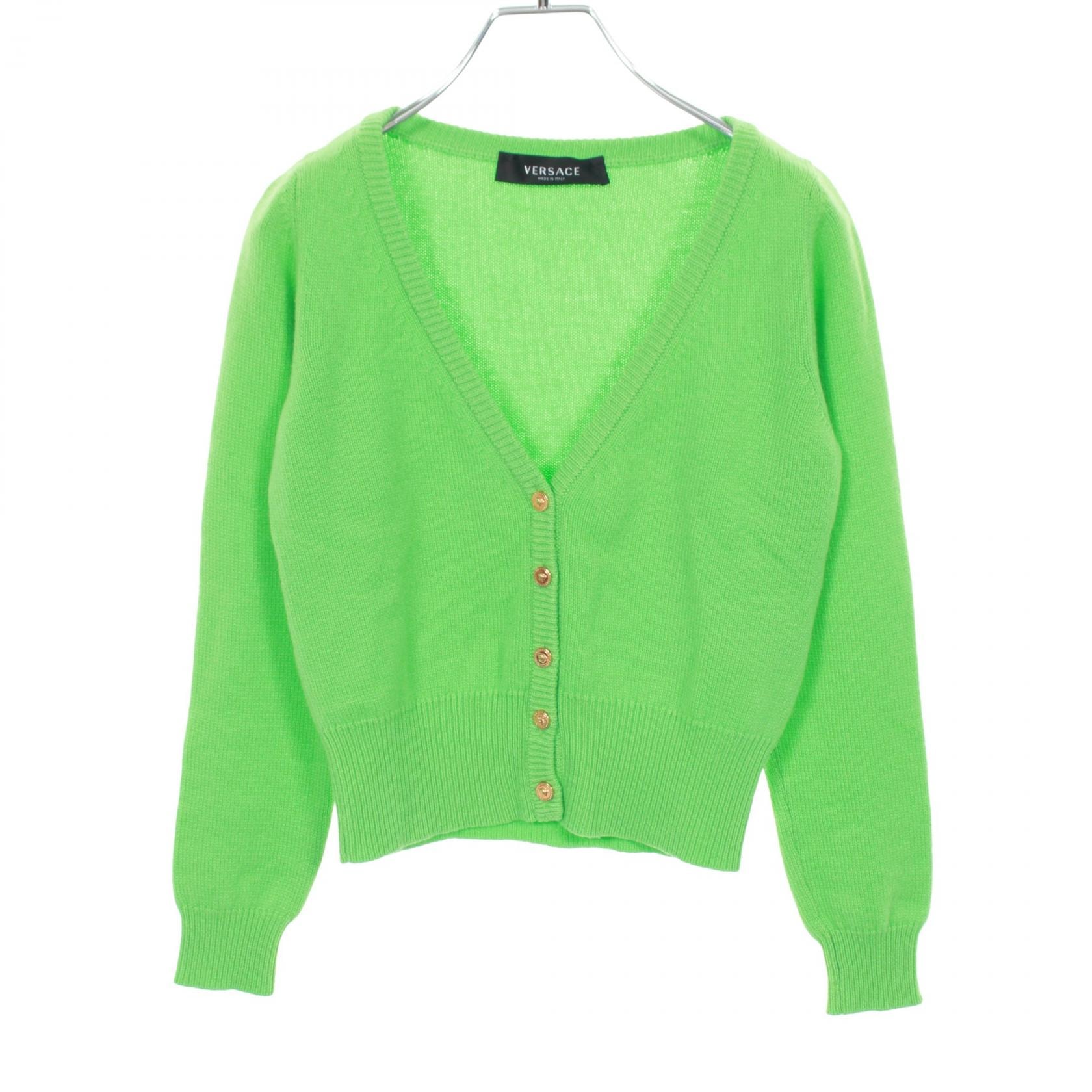 ヴェルサーチ VERSACE メデューサボタン カーディガン 衣料品 トップス カシミヤ レディース グリーン系 【中古】