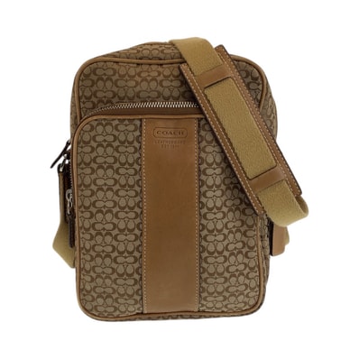 COACH コーチ シグネチャー ブラウン ベージュ シルバー金具 キャンバス レザー/ 斜め掛け ショルダーバッグ ポシェット 405940 【中古】