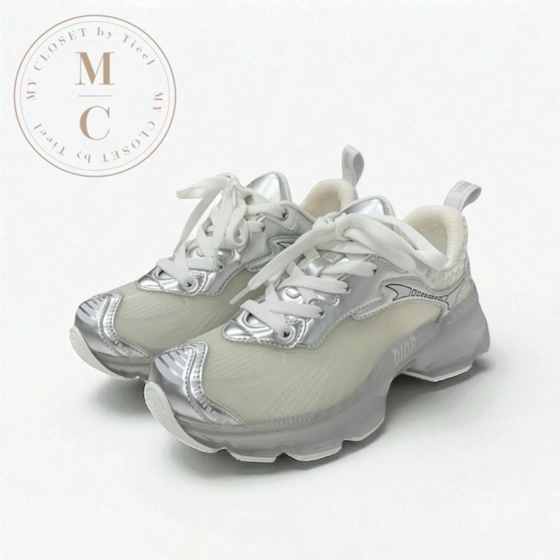 クリスチャンディオール CHRISTIAN DIOR Dior Vibe スニーカー 靴 シューズ レザー ラバー シルバー ホワイト ロゴ メッシュ