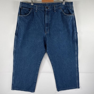 古着 ディッキーズ Dickies ワークパンツ デニム ペインターパンツ ワンポイント 大きいサイズ ストレート w44 L30 ブルー メンズ