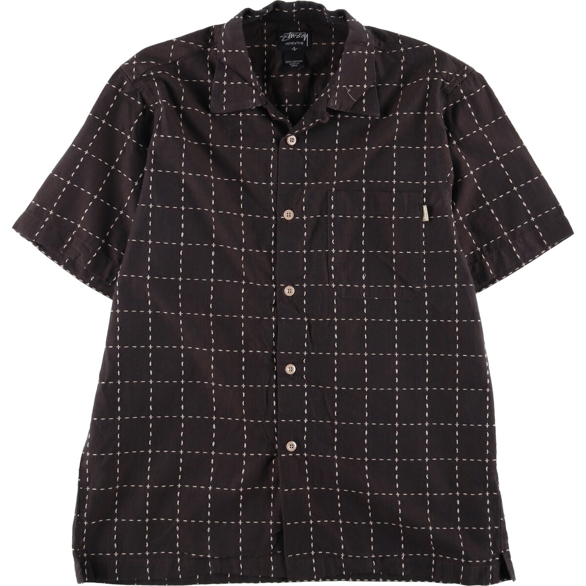 古着 00年代~ ステューシー STUSSY チェック柄 半袖 オープンカラー コットンシャツ ボックスシャツ メンズS相当/evb029741