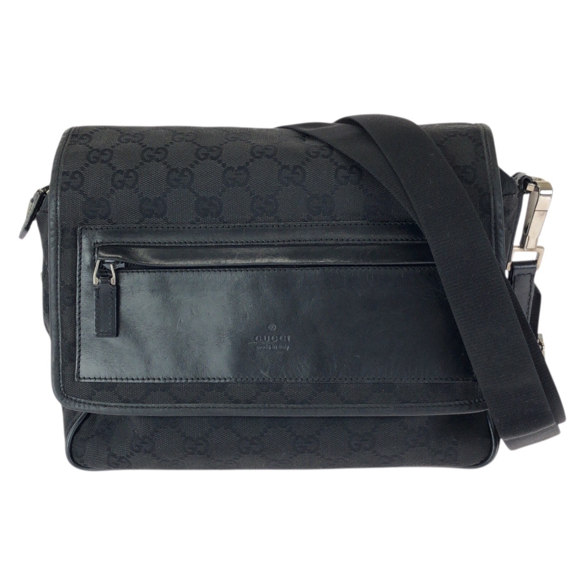美品 GUCCI グッチ ブラック 黒 シルバー金具 GGキャンバス レザー/ ショルダーバッグ メッセンジャーバッグ 601509 【中古】