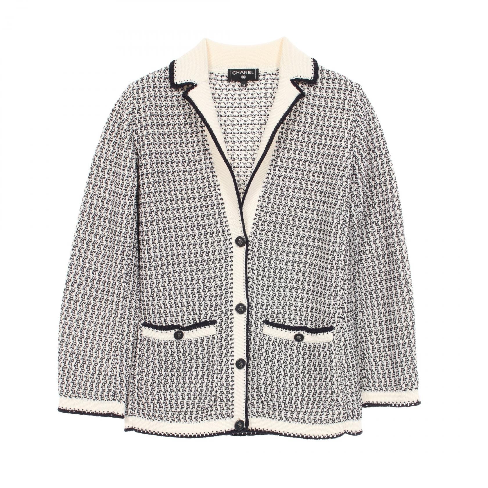 シャネル CHANEL 襟付き カーディガン 衣料品 トップス コットン レディース ホワイト系 / ネイビー系 P72239K10377 【中古】