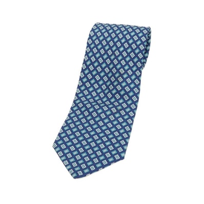 【中古】ブルックスブラザーズ Brooks Brothers MAKERS シルク プリント 小紋柄ネクタイ ダークブルーxターコイズ【メンズ】