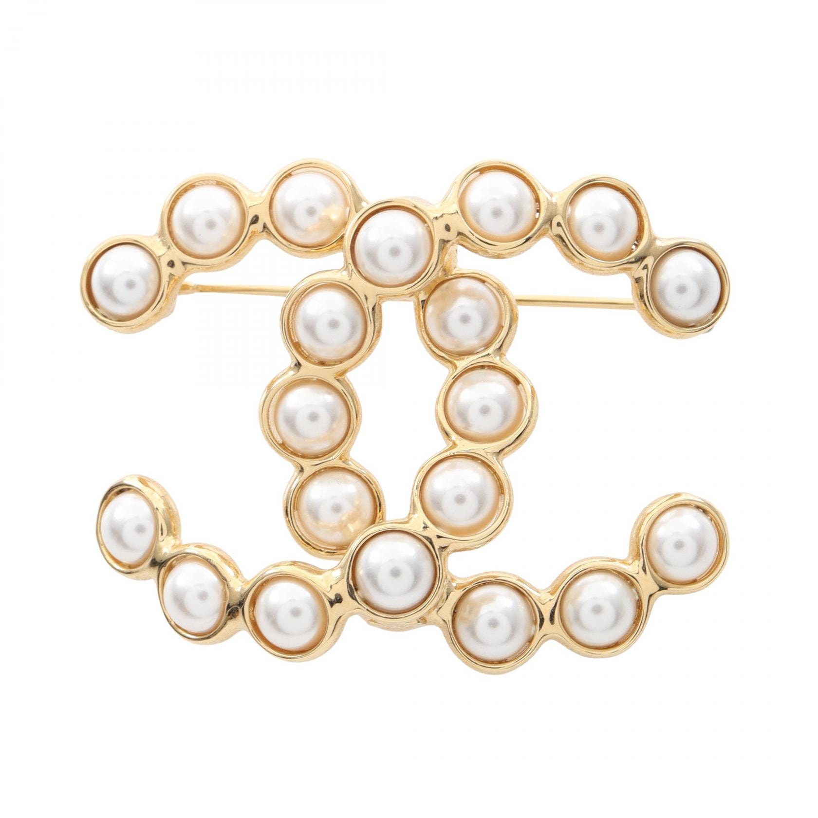 シャネル CHANEL ココマーク ブローチ アクセサリー GP(ゴールドメッキ) フェイクパール レディース ゴールド系 / ホワイト系 【中古】