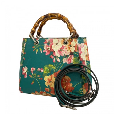 【6dc2688-k】グッチ ハンドバッグ バンブー ブルームス 368823 レザー グリーン マルチカラー シルバー金具 2wayバッグ【中古】レディース
