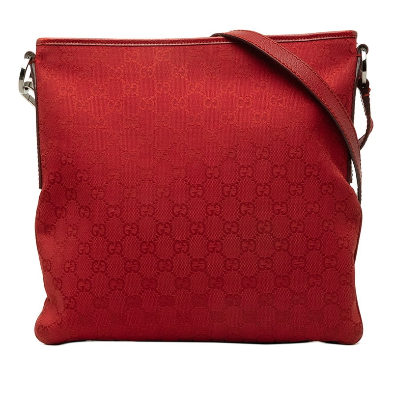 グッチ GGキャンバス スクエア ショルダーバッグ 113013 レッド キャンバス レザー レディース GUCCI 中古