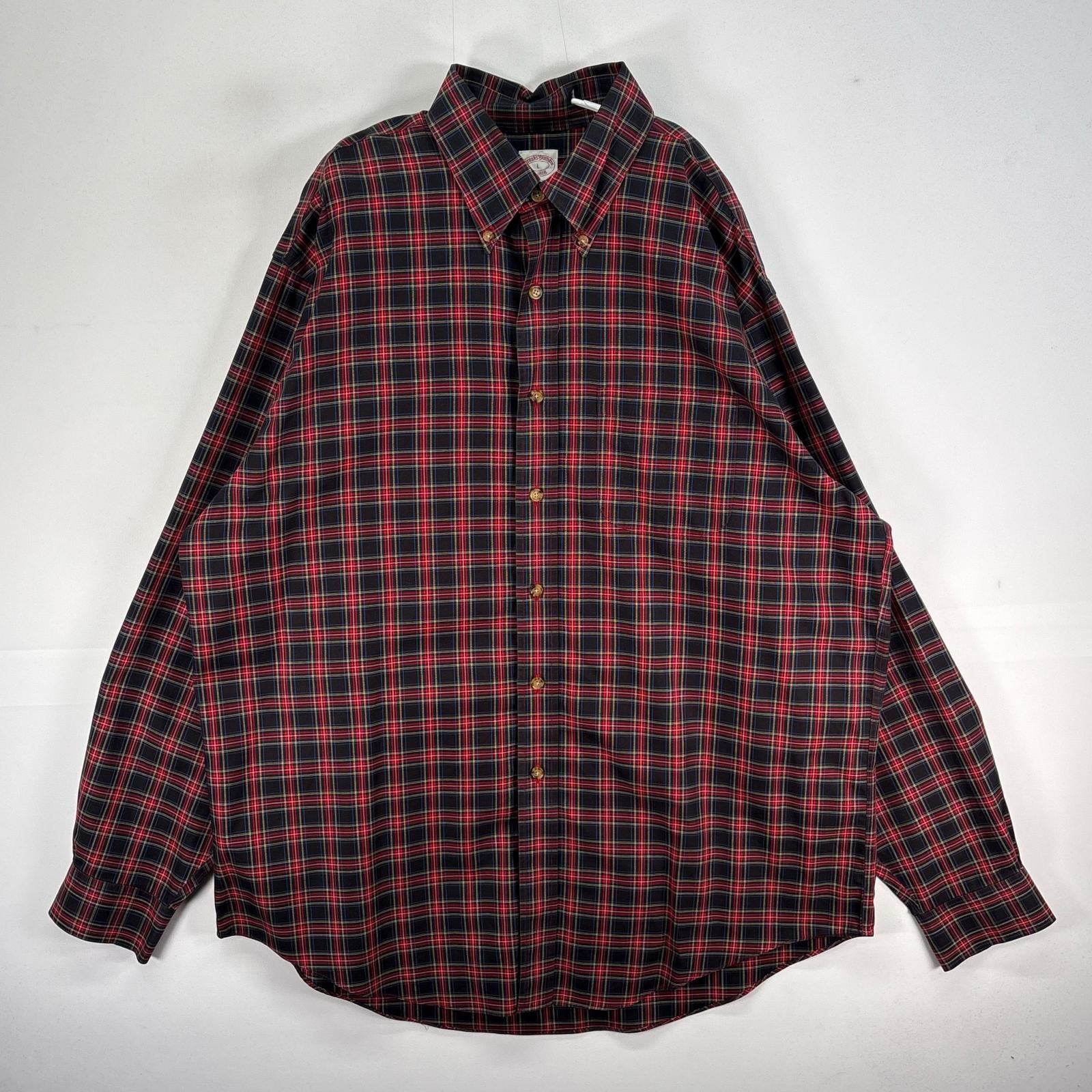 古着 ブルックスブラザーズ Brooks Brothers 長袖シャツ チェック ボタンダウン 胸ポケ L  レッド系 マルチカラー メンズ