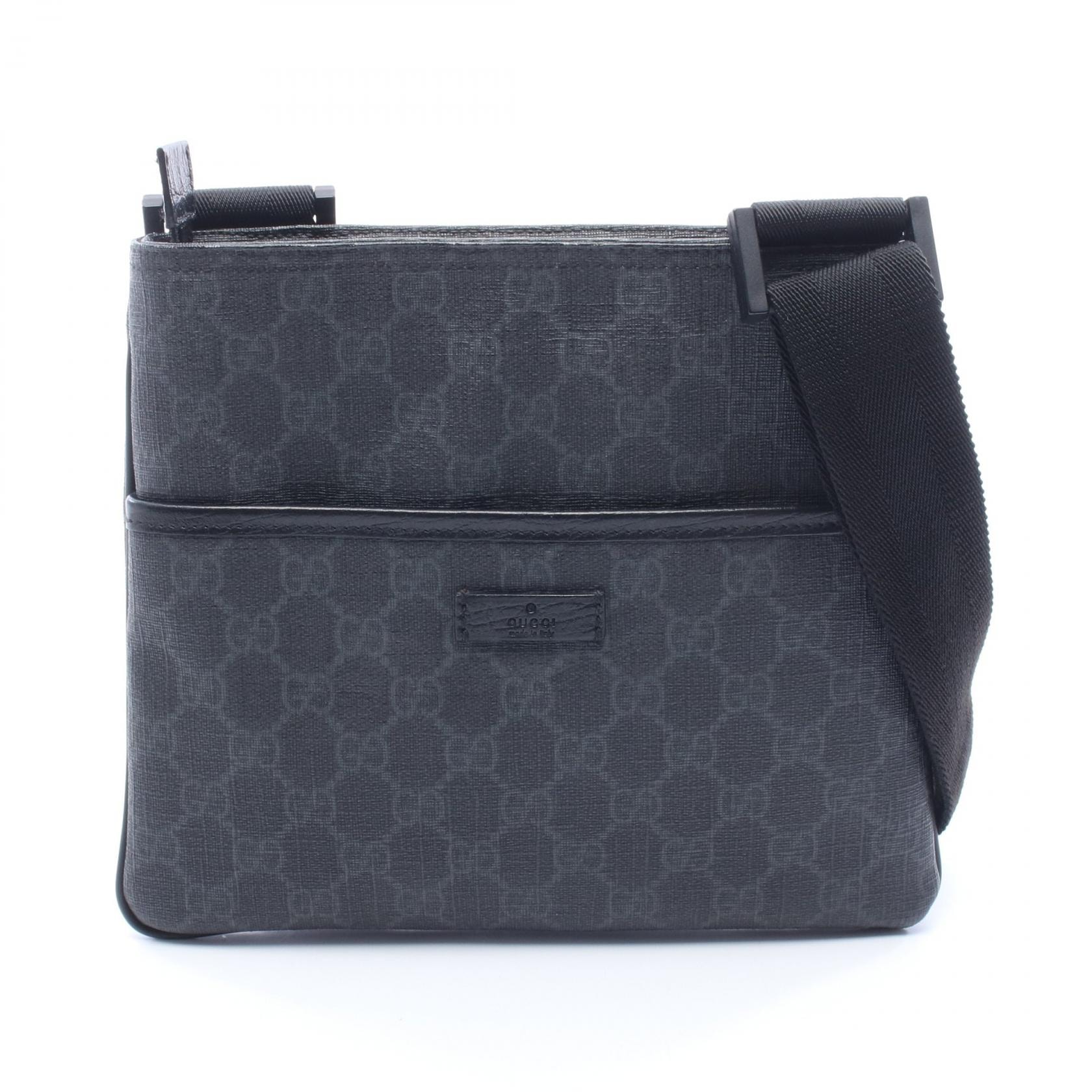 グッチ GUCCI GGスプリーム ショルダーバッグ バッグ PVCコーティングキャンバス レザー メンズ レディース ブラック系 / グレー系 162905 【中古】