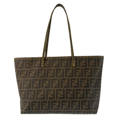 美品 FENDI フェンディ ズッカ ブラウン イエロー PVC トートバッグ ショルダーバッグ 601522 【中古】