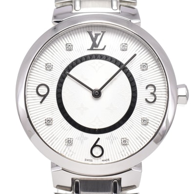 ルイ・ヴィトン LOUIS VUITTON Q13MJZ タンブール スリム MM 8P ダイヤモンド ホワイト クォーツ レディース 美品 腕時計 E#147227