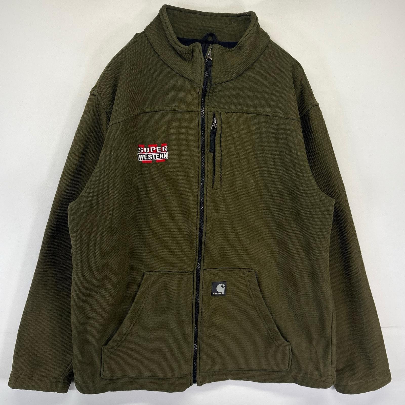 古着 カーハート Carhartt フルジップフリースジャケット ベターセータータイプ ワンポイントロゴ L グリーン系 メンズ