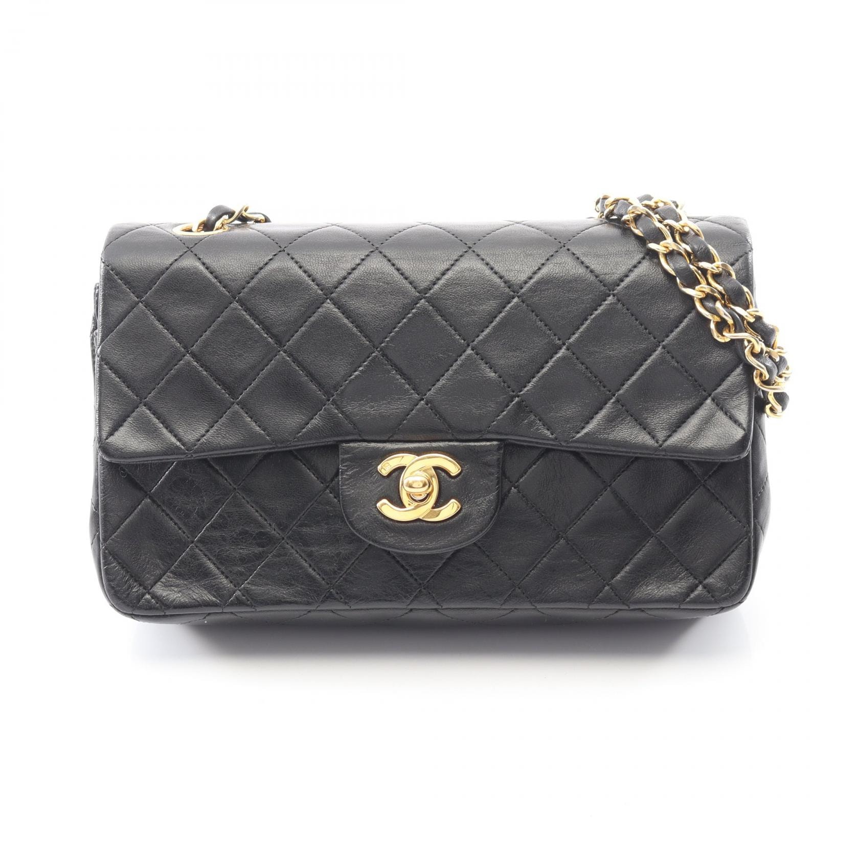 シャネル CHANEL マトラッセ Wフラップ ショルダーバッグ バッグ ラムスキン(羊革) レディース ブラック系 A01113 【中古】