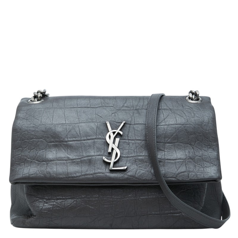 SAINT LAURENT ブラック シルバーロゴ 値下げ可能。 D (傷や汚れあり)】サンローラン YSLロゴ ウェスト ハリウッド 斜め