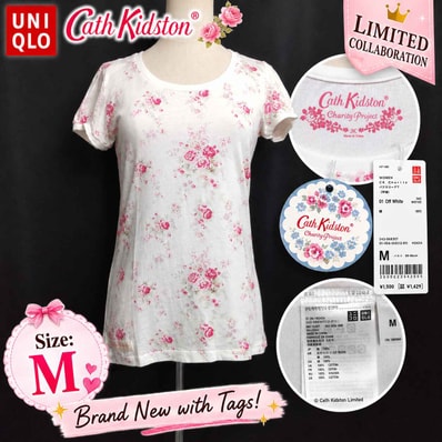 タグ付き新古品★限定品!UNIQLO +J × Cath Kidston/ユニクロ★コラボ/半袖トップス/Tシャツ【レディースM/白/white/花柄】Tops/Shirt◆BJ180-l