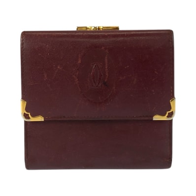 CARTIER カルティエ マストライン ワインレッド ゴールド金具 レザー 折財布 コンパクトウォレット 506557 【中古】
