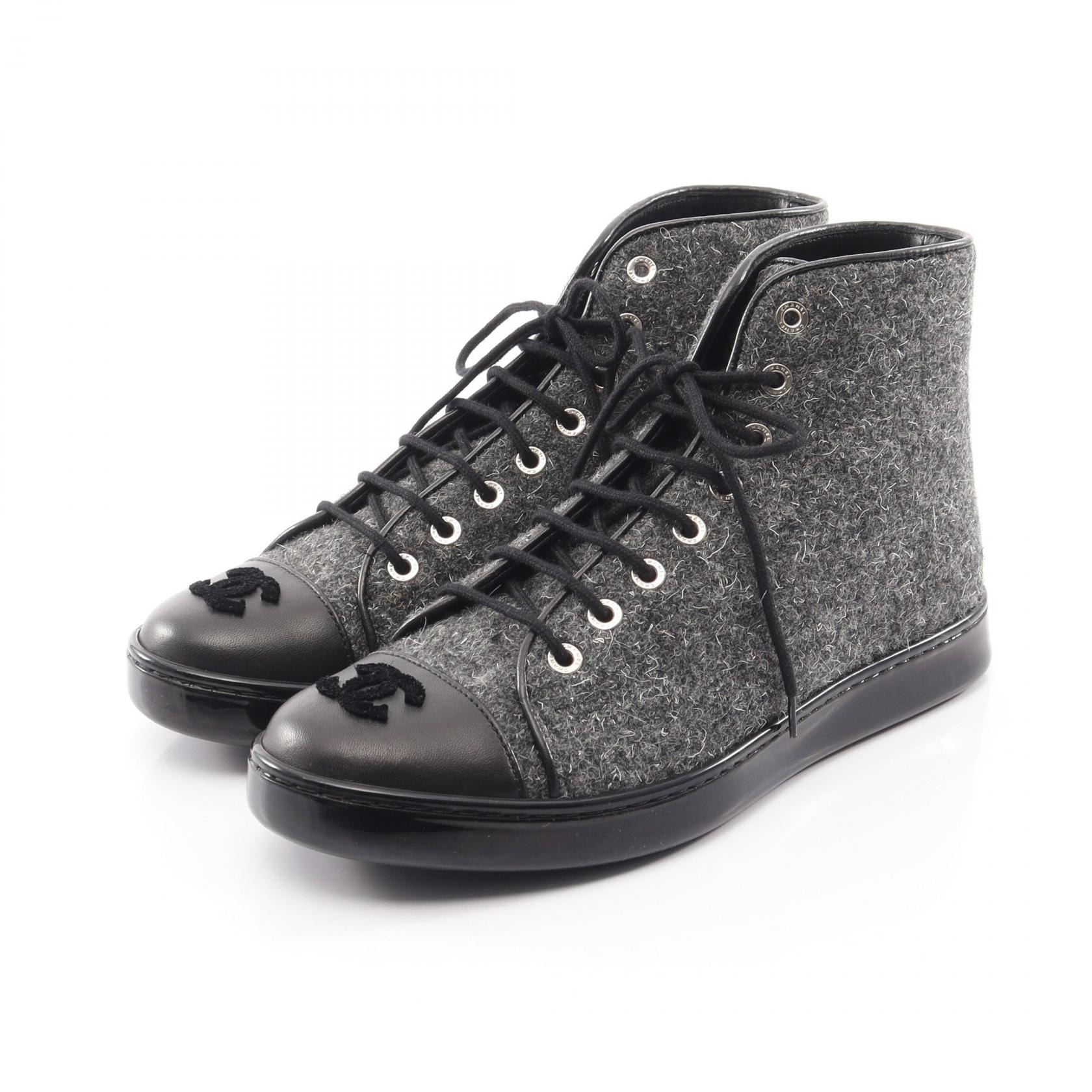 シャネル CHANEL ココマーク スニーカー 靴 ファブリック レザー レディース グレー系 / ブラック系 G32222 【中古】