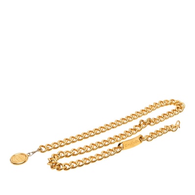 シャネル ココマーク 31 RUE CAMBON ル カンボン ロゴプレート チェーンベルト ゴールド メッキ レディース CHANEL 【中古】