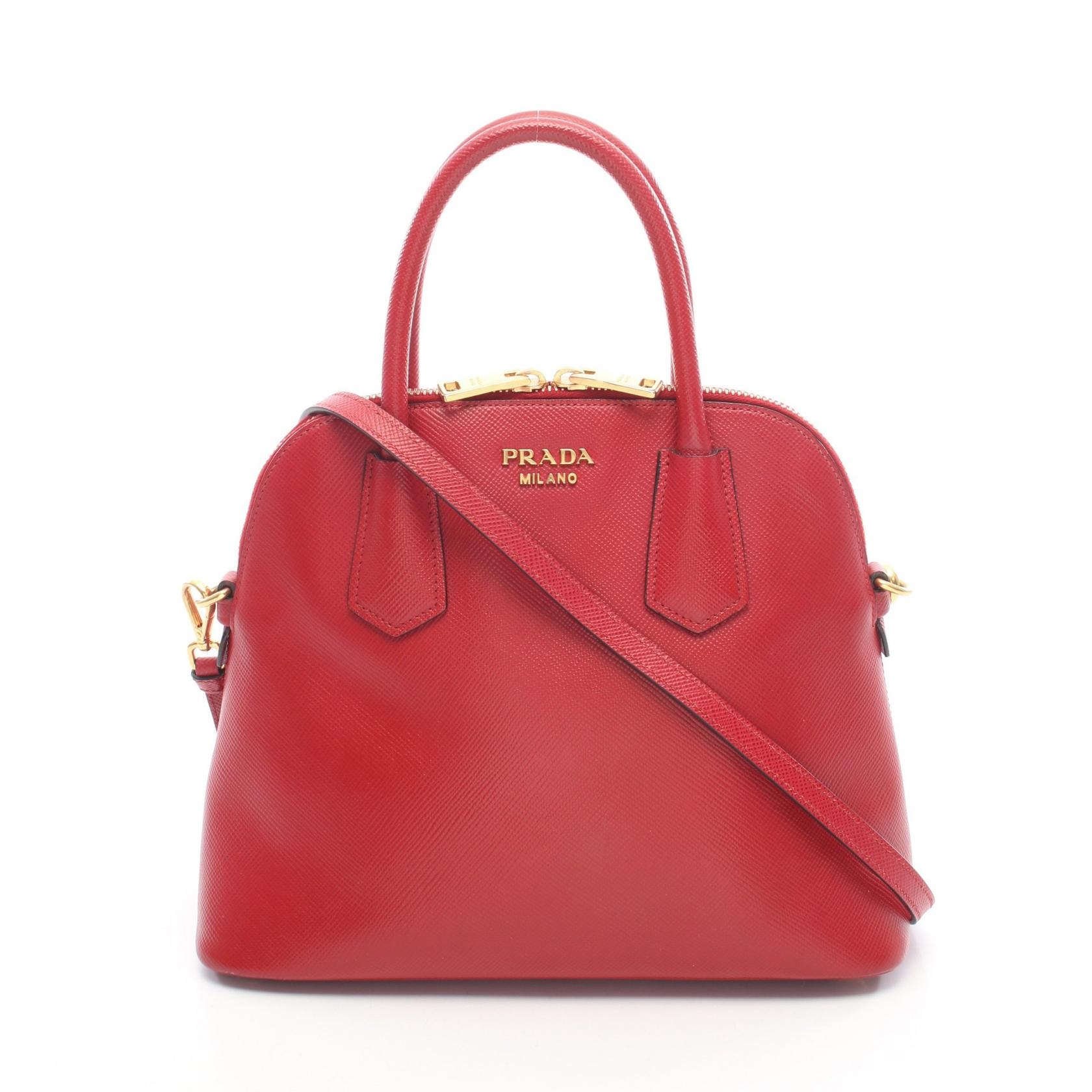 プラダ PRADA SAFFIANO CUIR ハンドバッグ バッグ サフィアーノレザー レディース レッド系 BL0907 【中古】
