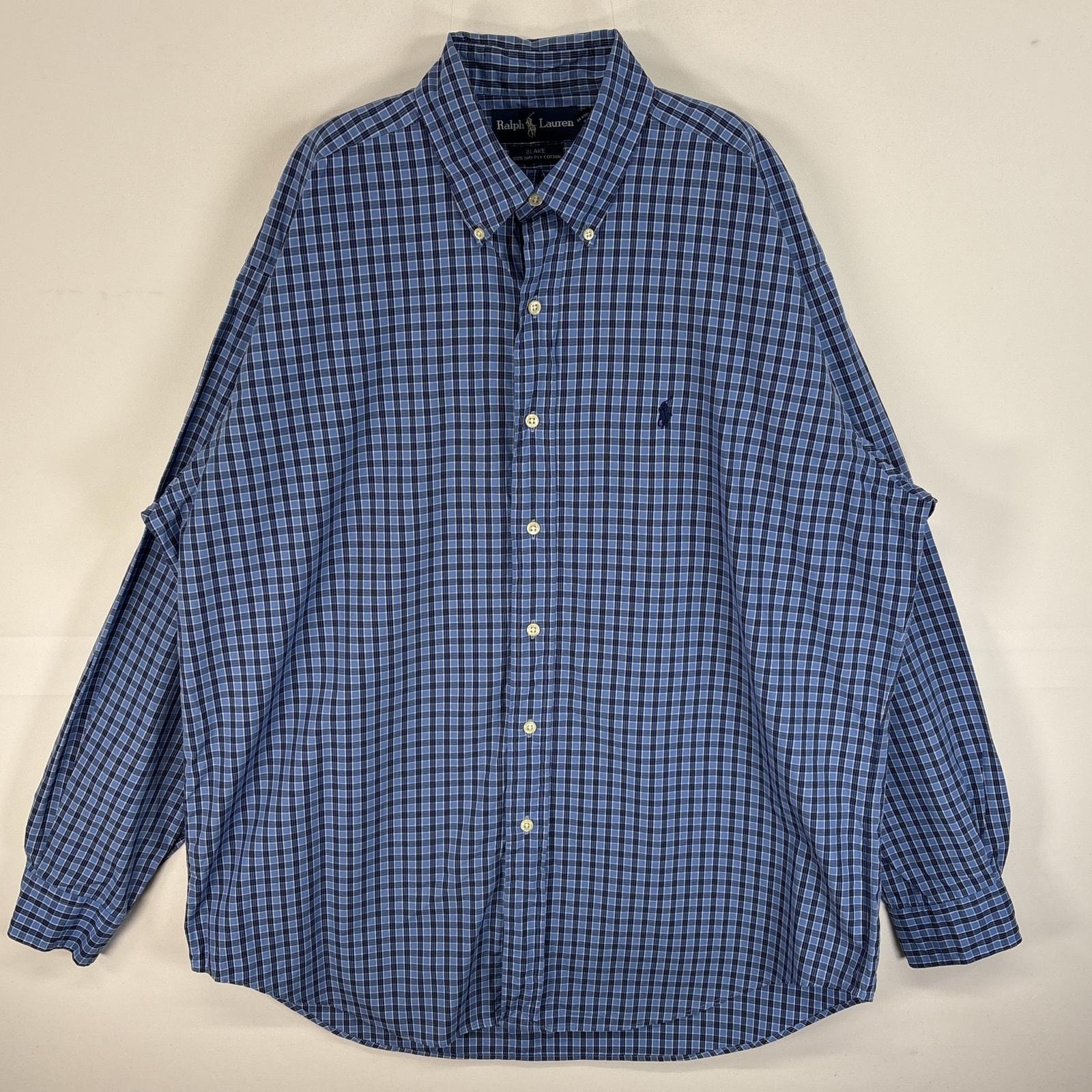 古着 ラルフローレン RALPH LAUREN 長袖シャツ ロゴ 刺繍 チェック柄 ボタンダウン L  ブルー系 マルチカラー メンズ