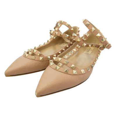 VALENTINO ヴァレンティノ KW0S0376 ロックスタッズ レザー ポインテッドトゥ パンプス ベージュ系 ゴールド系 37【中古】