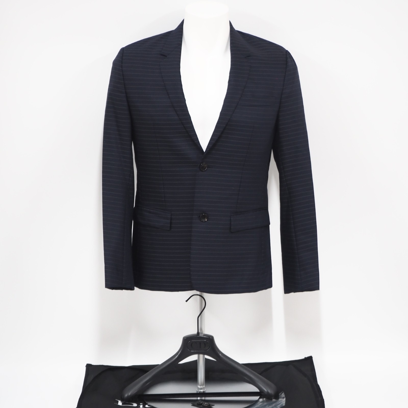未使用 DIOR HOMME ディオール・オム ウール ストライプ セットアップ スーツ S 563C271A3288 テーラードジャケット ネイビー ウール メンズ