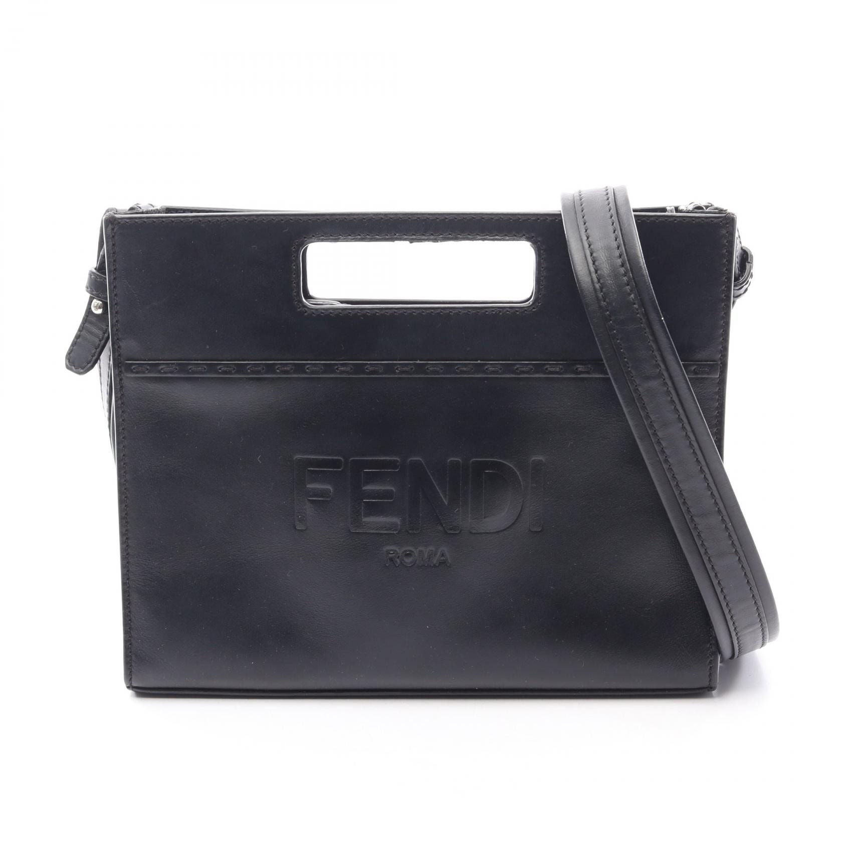 フェンディ FENDI ショッパー スモール 2WAY ハンドバッグ バッグ レザー メンズ レディース ブラック系 7VA547 【中古】