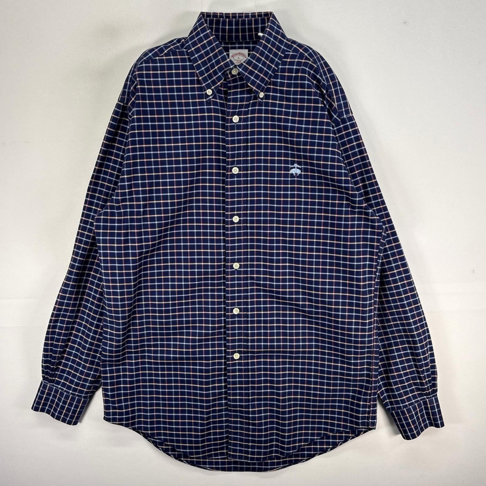 古着 ブルックスブラザーズ Brooks Brothers 長袖シャツ ロゴ 刺繍 チェック 346 S  ネイビー系 マルチカラー メンズ