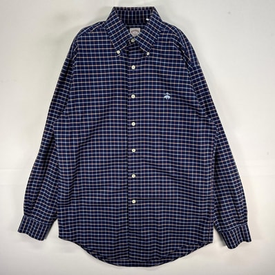 古着 ブルックスブラザーズ Brooks Brothers 長袖シャツ ロゴ 刺繍 チェック 346 S ネイビー系 マルチカラー メンズ