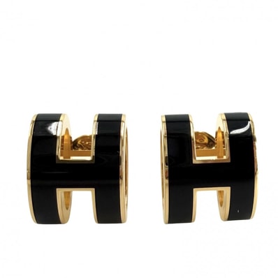 HERMES エルメス ピアス ポップアッシュ H アクセサリー ブラック 黒 ゴールド レディース 約5.1g 美品【中古品】